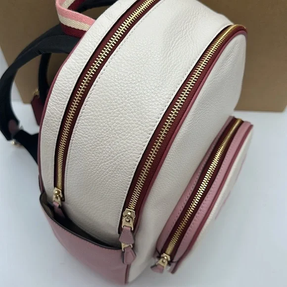Coach Court Stripe Heart Motif Pebble Leather Chalk White Backpack NWT - Picture 7 of 16
